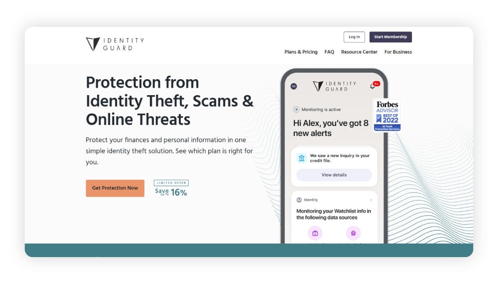 Screenshot of Identity Guard’s homepage.