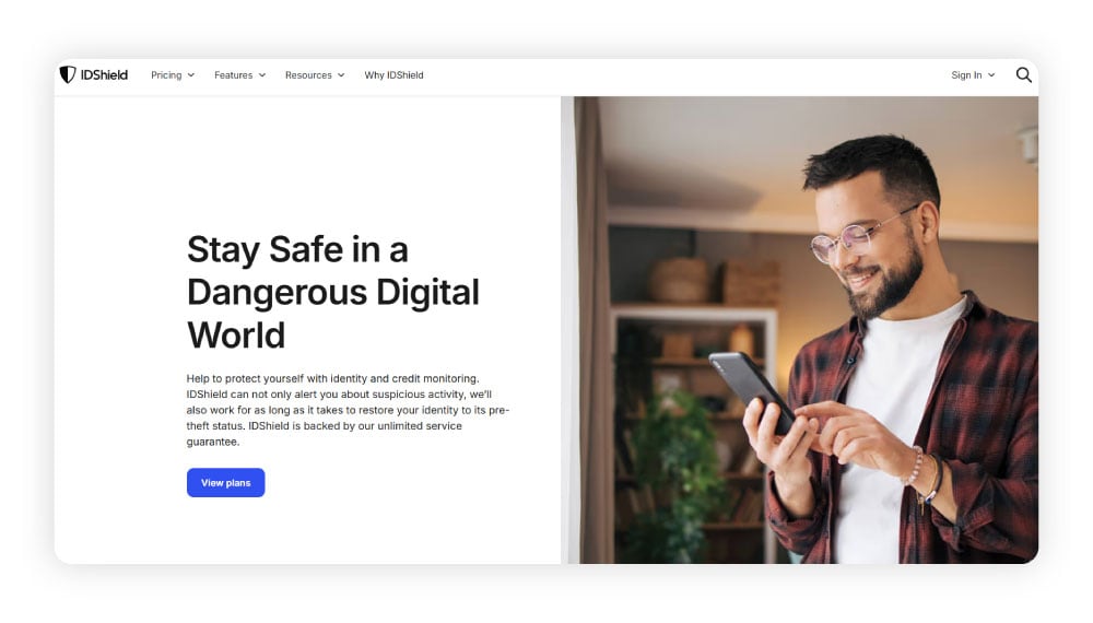 Screenshot of IDShield’s home page.