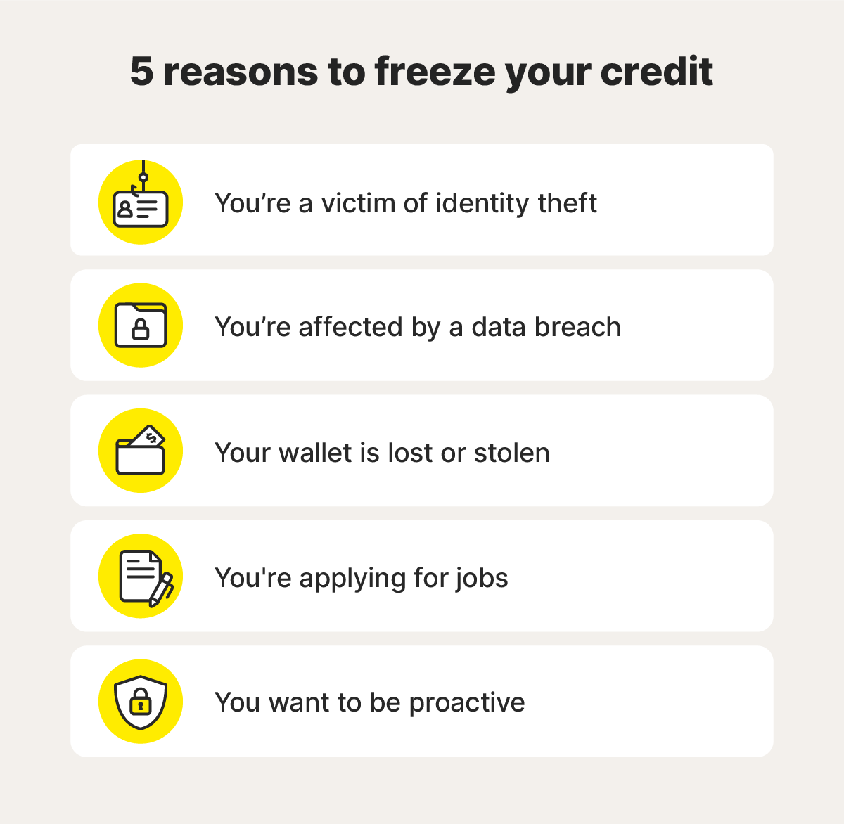List of 5 reasons to freeze your credit.