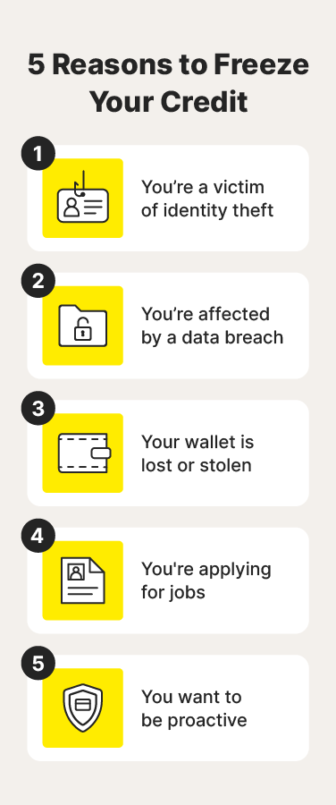 A graphic shares five reasons to freeze your credit.