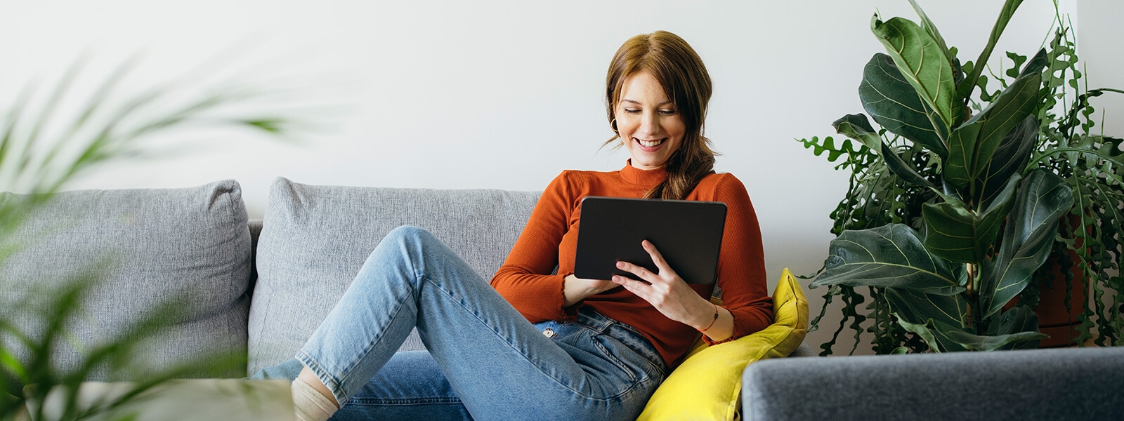 A woman checks out her updated credit score.