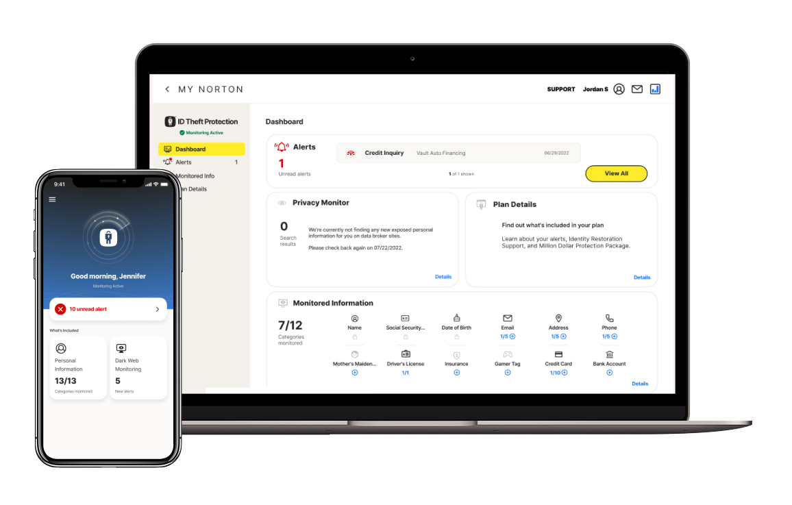  The LifeLock main dashboard on both desktop and mobile.