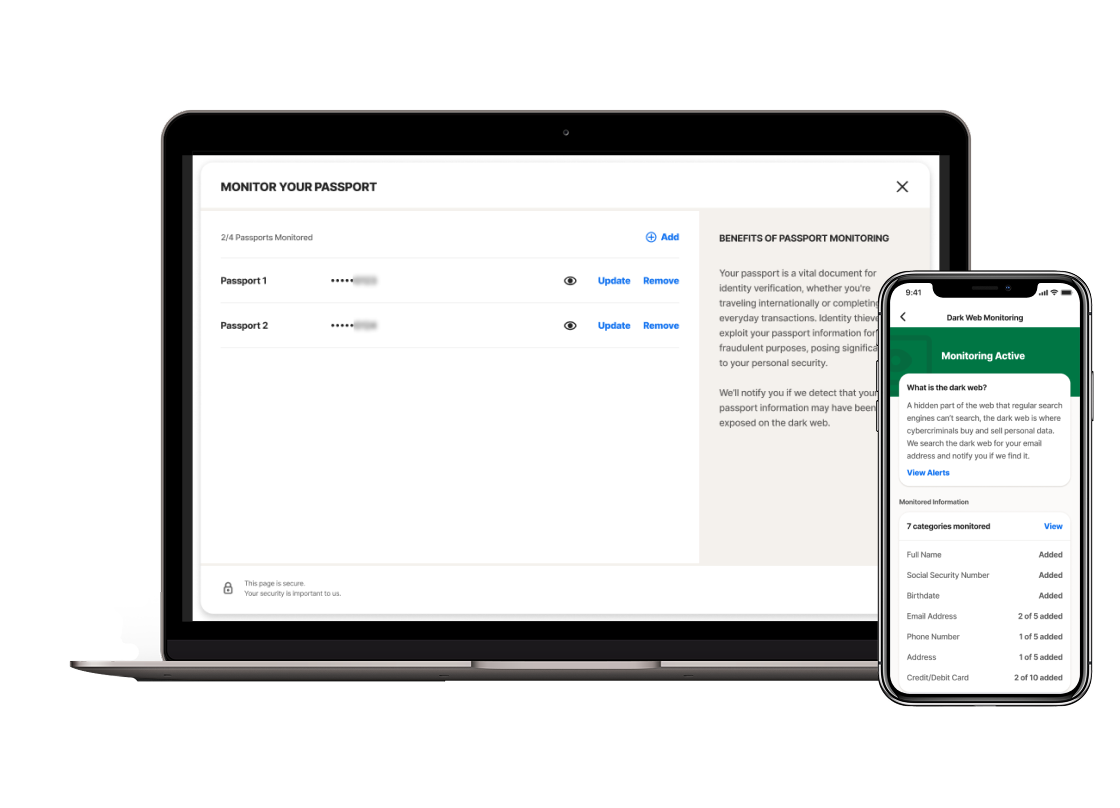 Adding data for LifeLock to monitor on the dark web on both desktop and mobile.