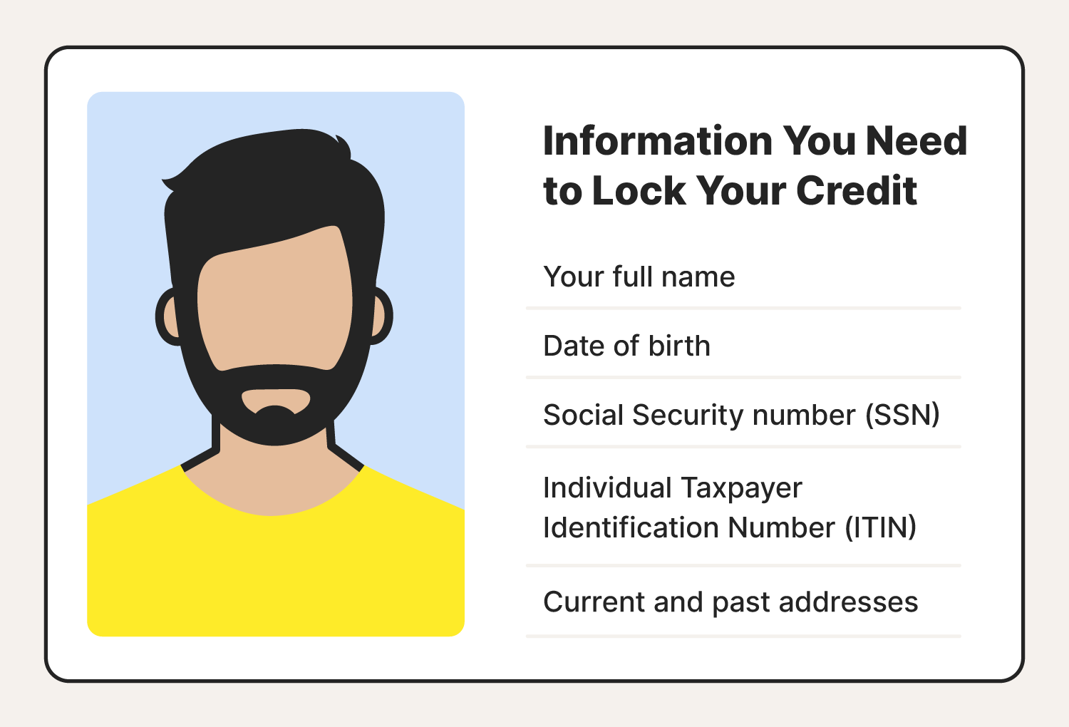 A graphic shares what information you need when learning how to lock credit.