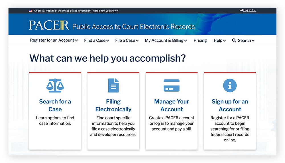 The Pacer home website, where you can search for public records containing your SSN.