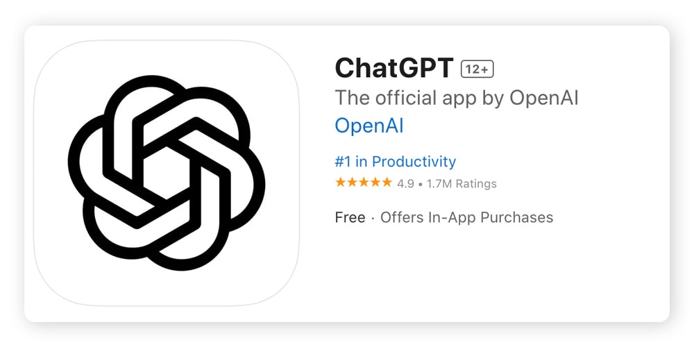 A screenshot of the official ChatGPT app in the App Store.