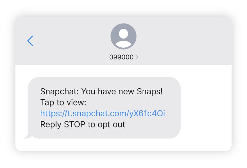 A Snapchat text phishing scam.