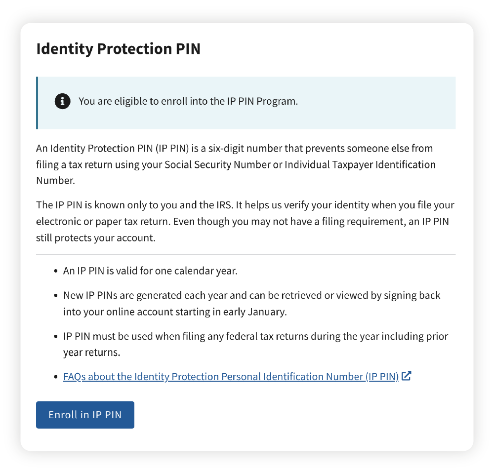 A screenshot shows how to create an IP PIN.