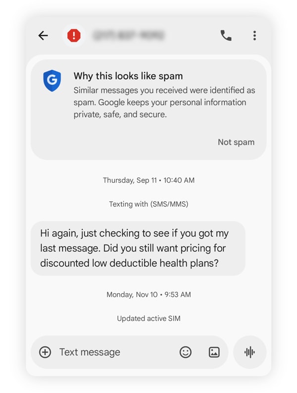 Screenshot of text from unknown number that’s a likely smishing attempt.