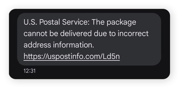 USPS smishing scam text incorrect address information.