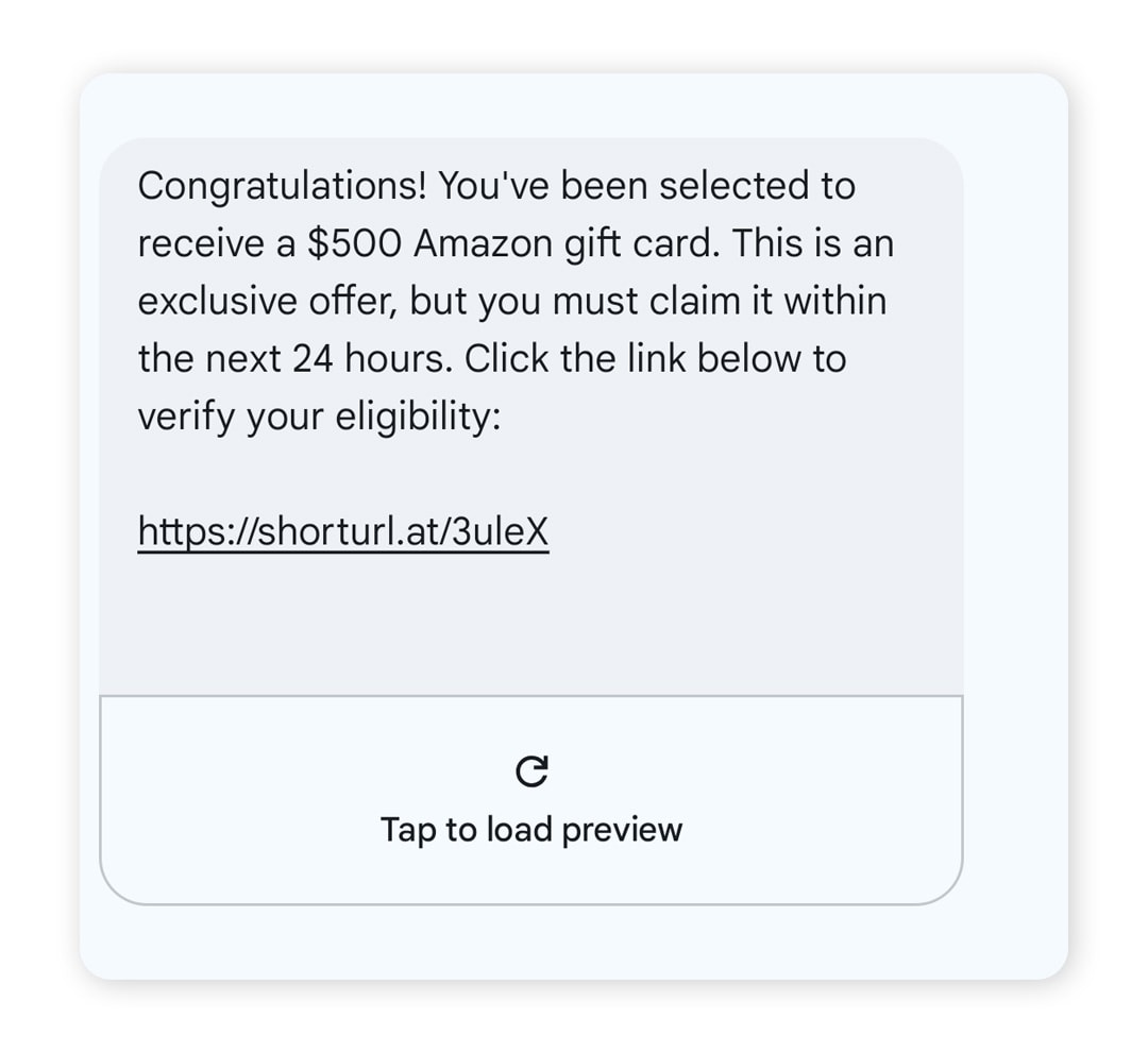 A screenshot showing an example of an Amazon phishing scam text.