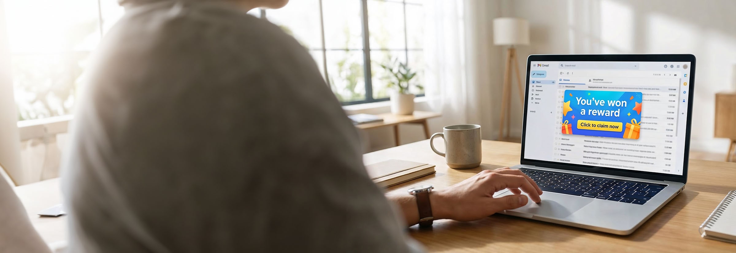 Somebody reading a phishing email on their laptop.
