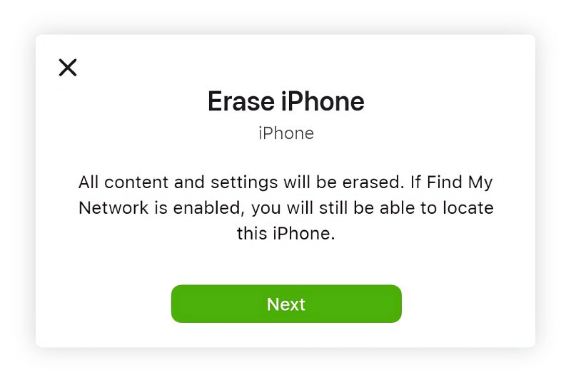 A screenshot showing how to erase your iPhone remotely.