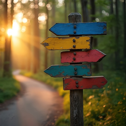 A signpost representing Aura alternatives to choose for identity theft protection.