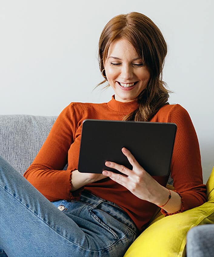 A woman checks out her updated credit score.