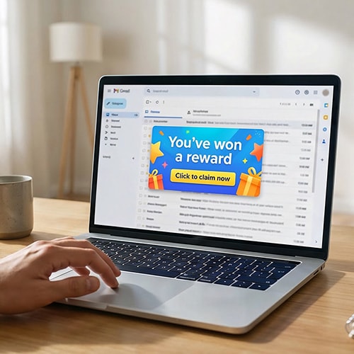 Somebody reading a phishing email on their laptop.