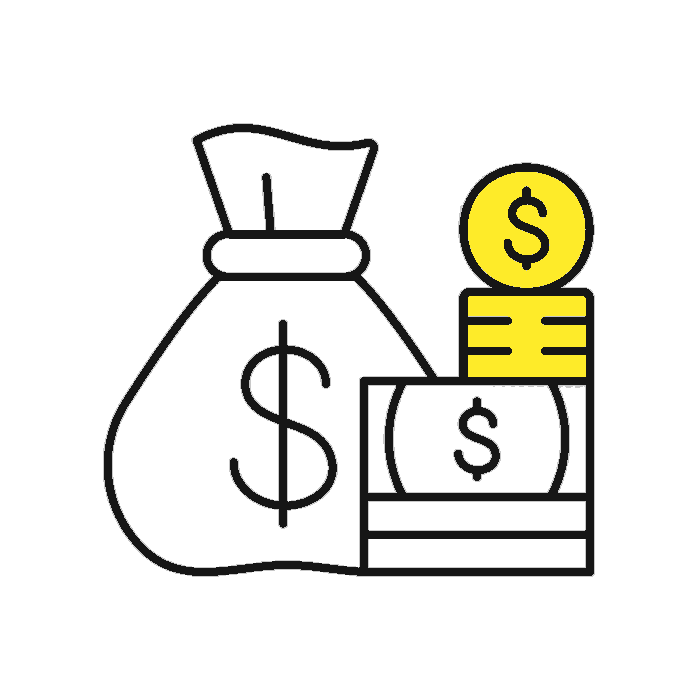 Money bag with cash and coins 